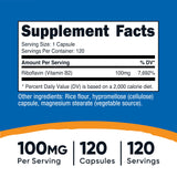 Frasco de Nutricost Vitamina B2 con 120 cápsulas para suministro prolongado.