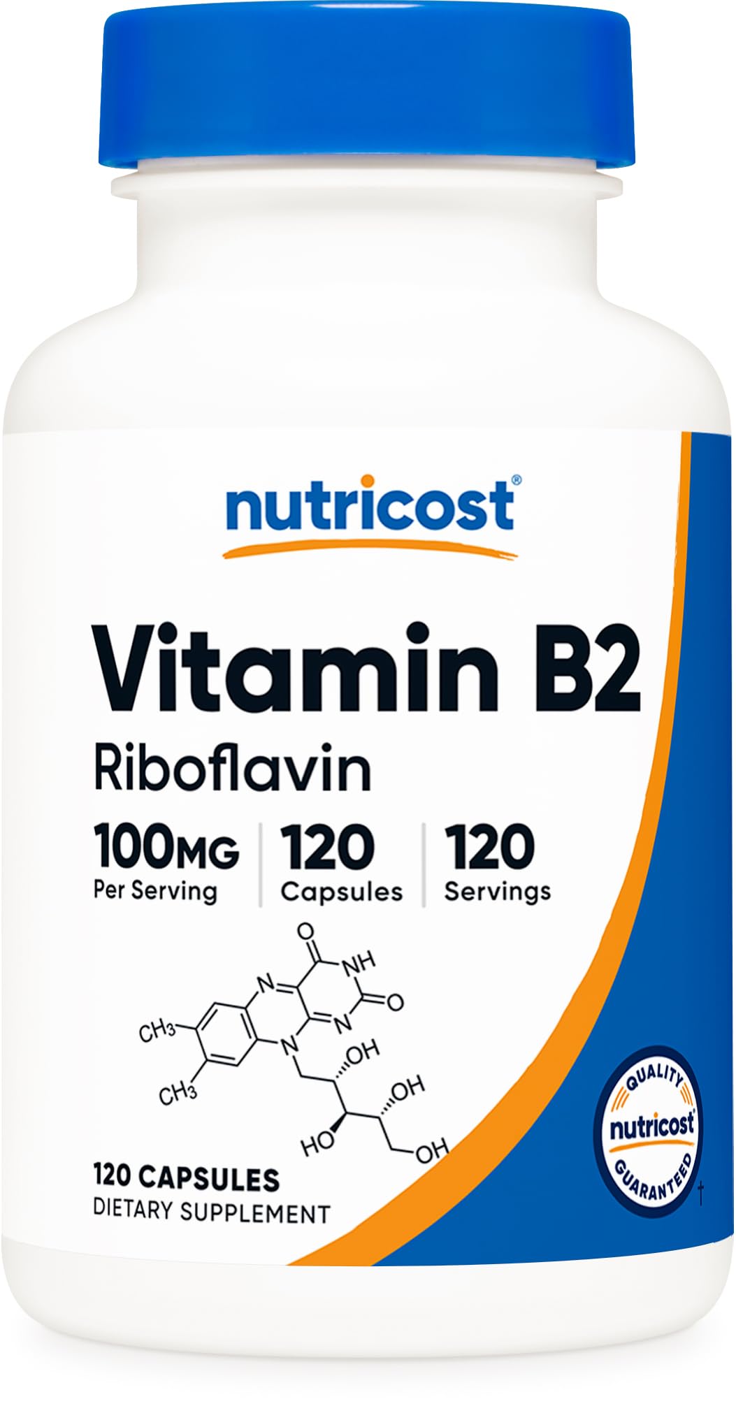 Nutricost Vitamina B2: cápsulas de 100 mg para uso diario.