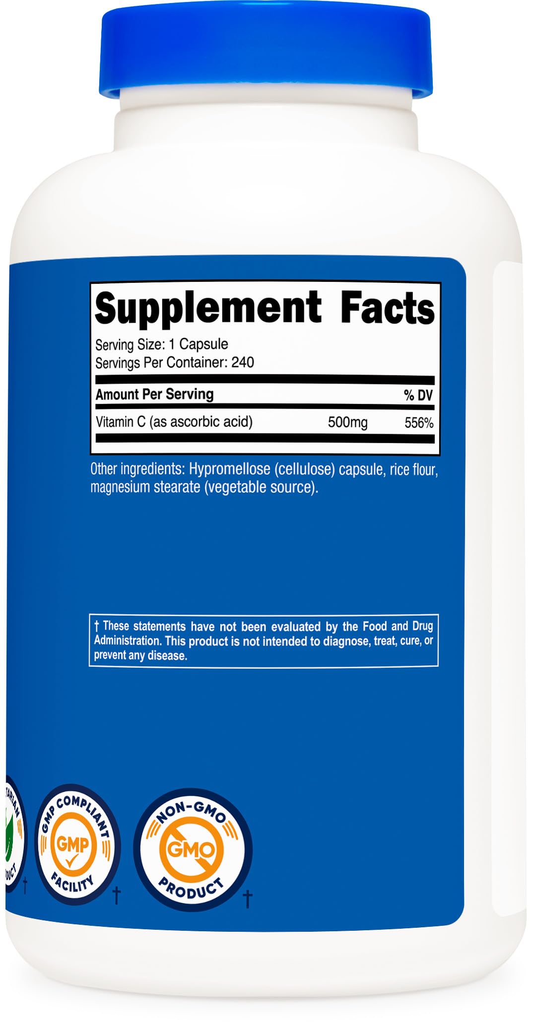 Una cápsula diaria de Nutricost Vitamina C 500 mg para rutina diaria