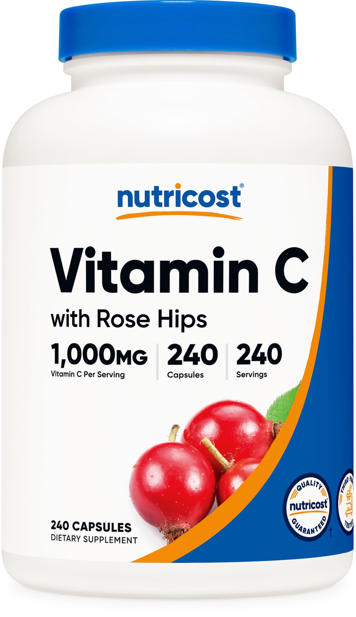 Nutricost Vitamina C con Rosa Mosqueta, botella frontal para compra diaria