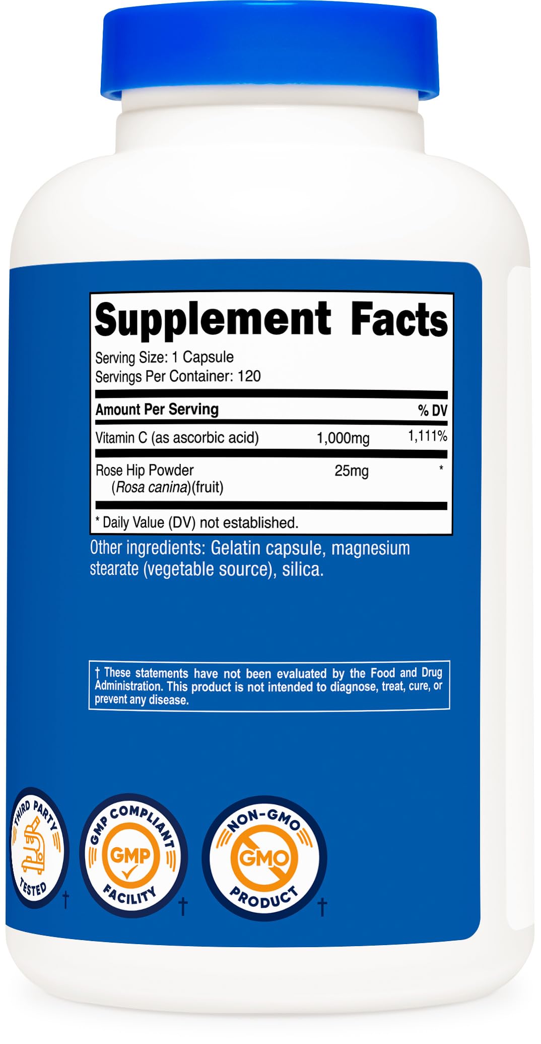Nutricost Vitamina C con Rosa Mosqueta, uso diario recomendado en la rutina.