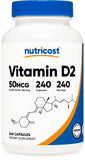 Nutricost Vitamina D2 cápsulas de 2000 UI para apoyo diario de salud ósea