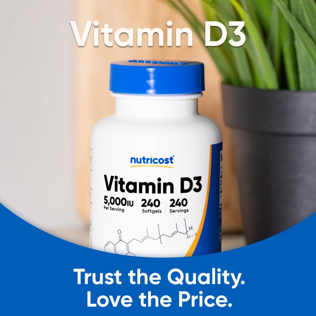 Presentación en caja de Nutricost Vitamina D3 5000 UI.