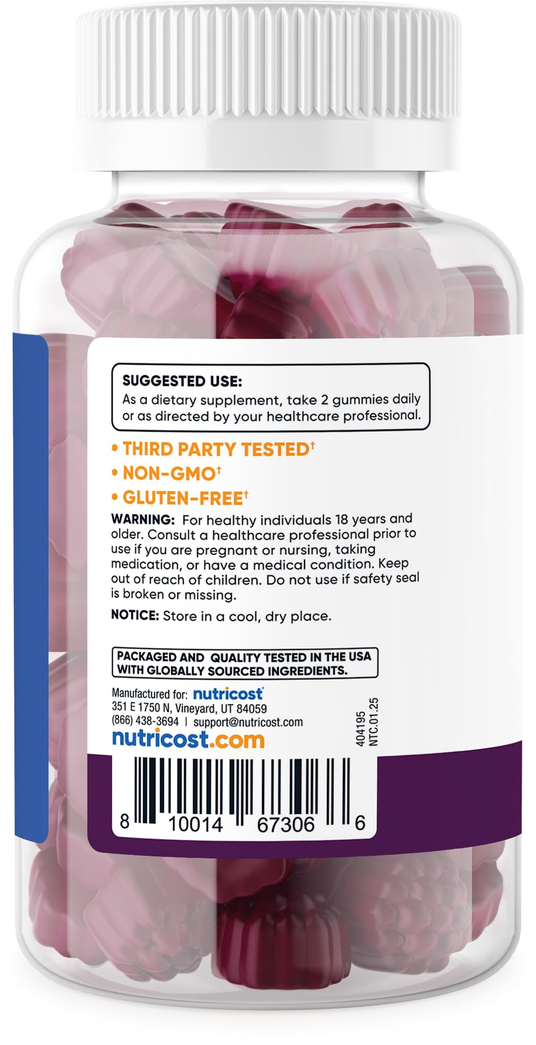 Etiqueta de Nutricost Vitamina D3 Gummies que destaca la dosis
