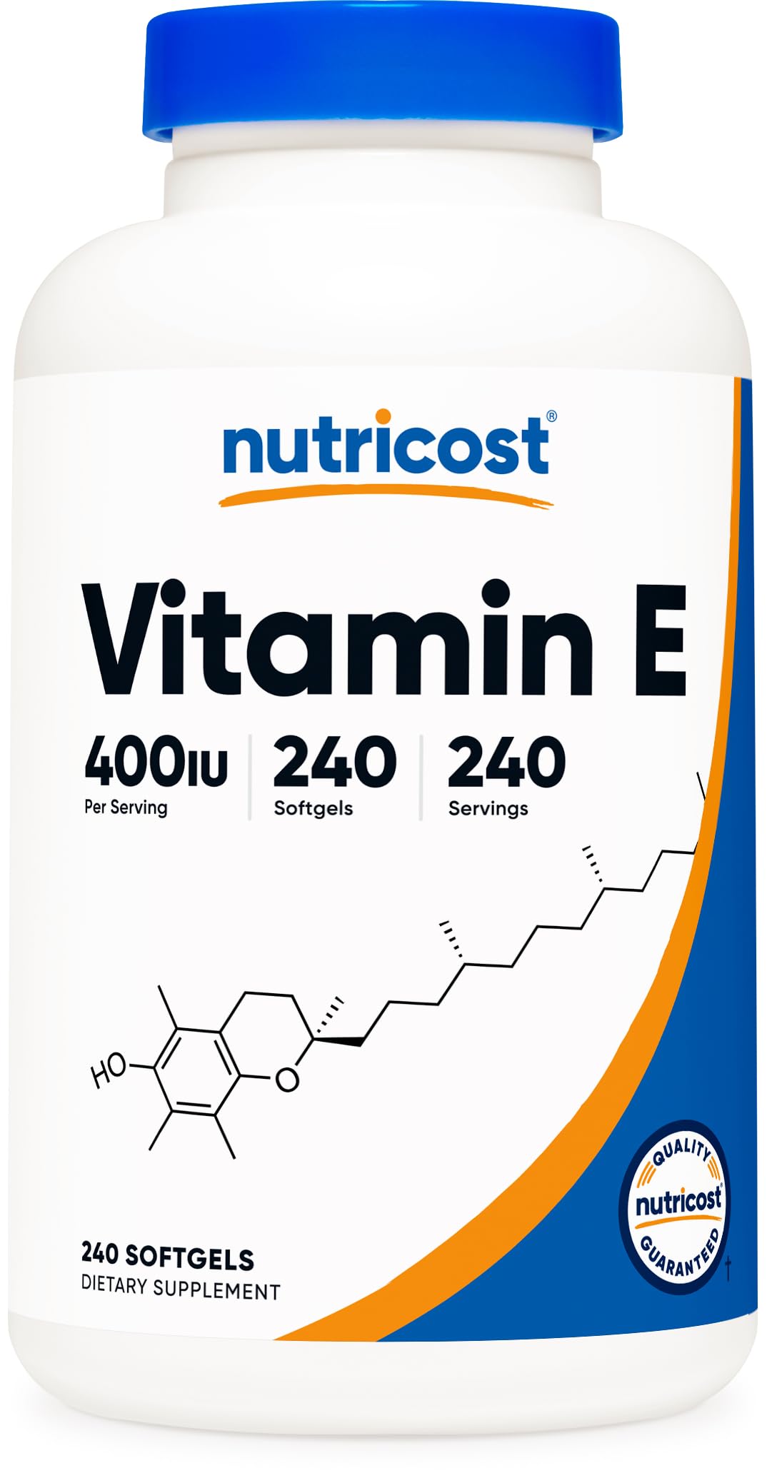 Nutricost Vitamina E 400 UI, frente al bote, ideal para la rutina diaria.