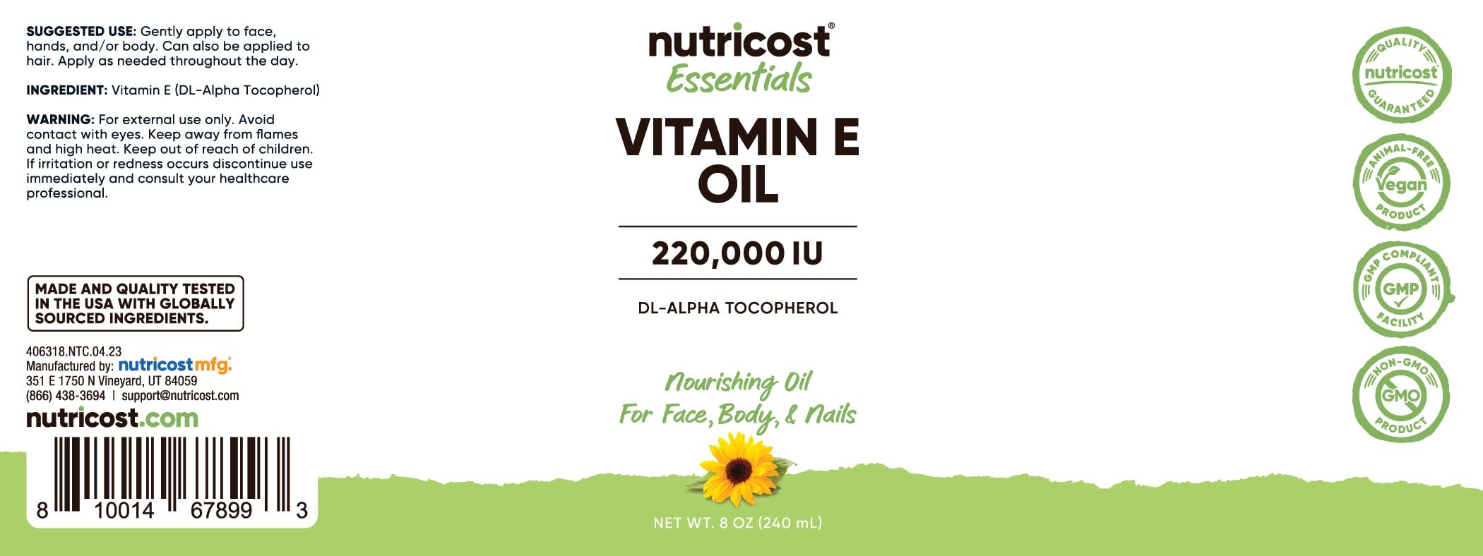 Nutricost Aceite de Vitamina E aplicado en piel para nutrición diaria