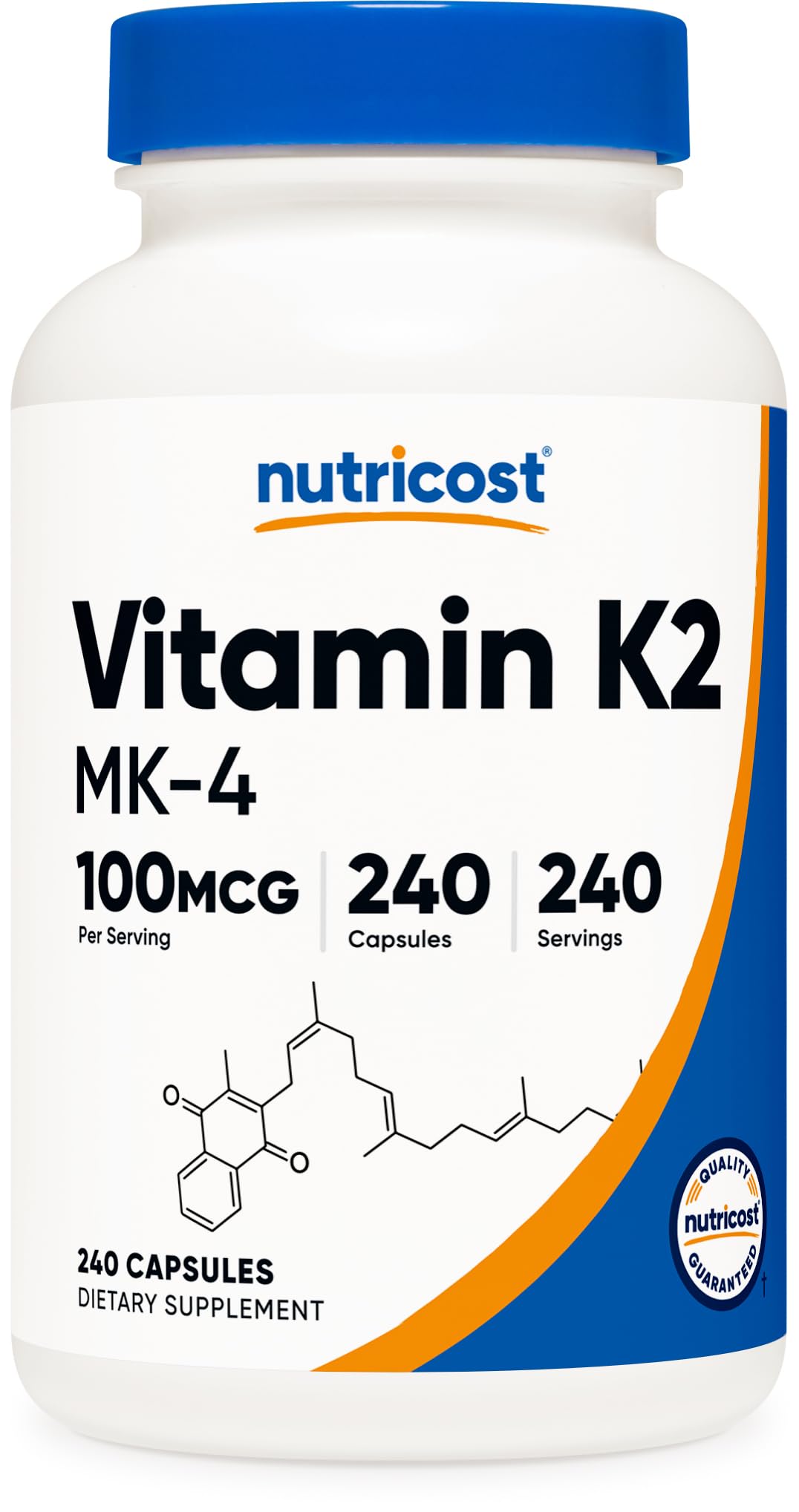 Nutricost Vitamina K2 MK-4, bote de 240 cápsulas para dosis diaria conveniente.