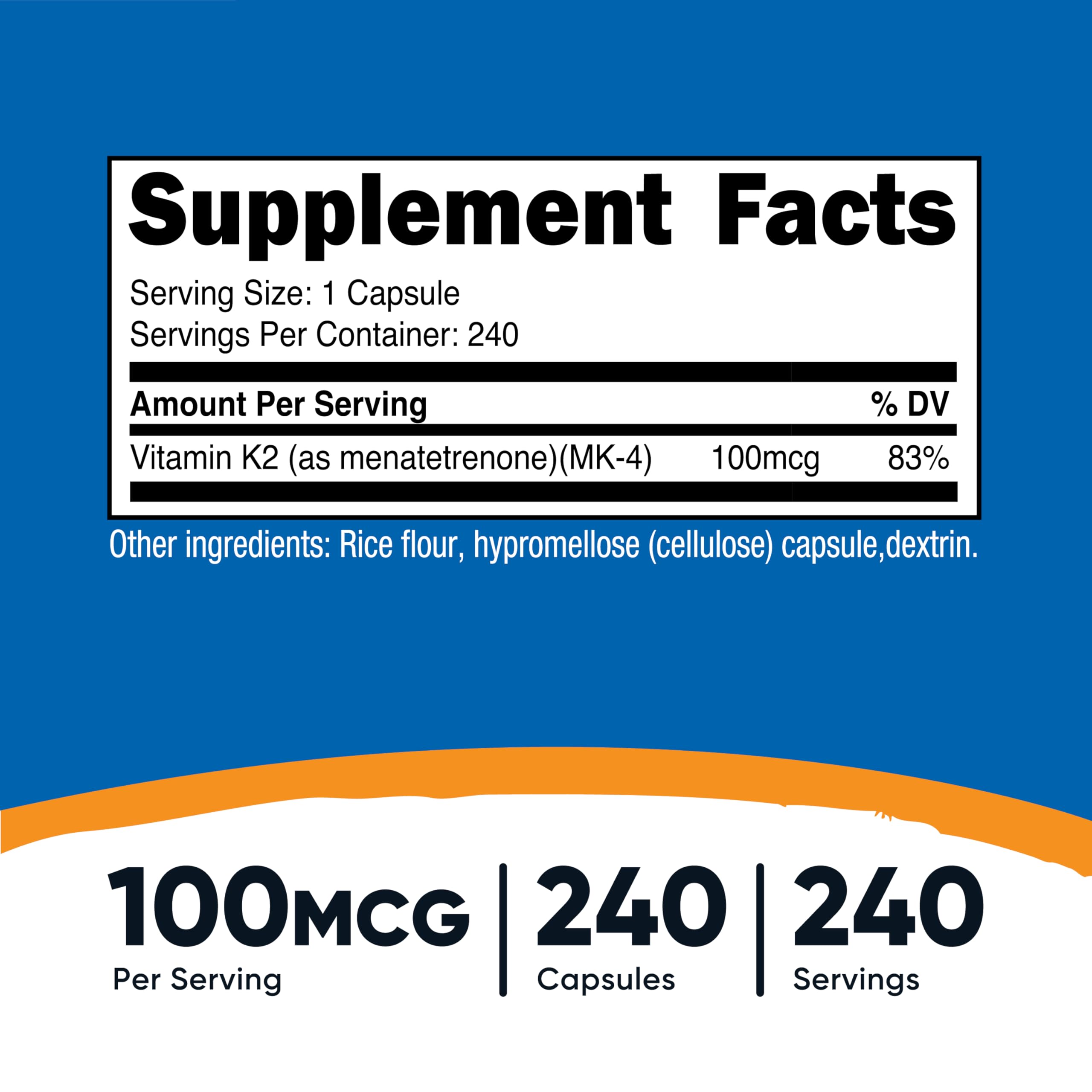 Nutricost Vitamina K2 MK-4, cápsula de 100 mcg para uso diario.