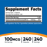 Nutricost Vitamina K2 MK-4, cápsula de 100 mcg para uso diario.