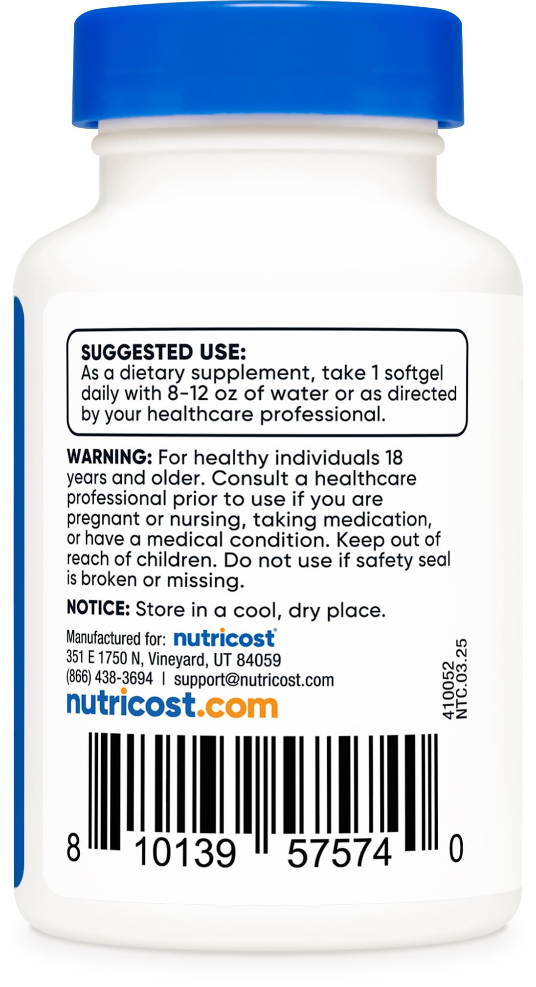 Nutricost Vitamina K2 MK-7 empaque caja: información clara y sin aditivos.