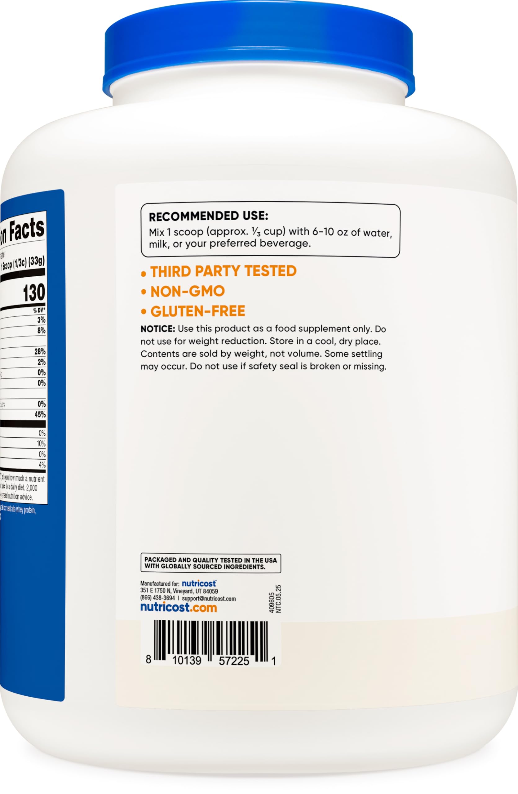 Nutricost Proteína de suero de pasto con certificaciones kosher y halal.
