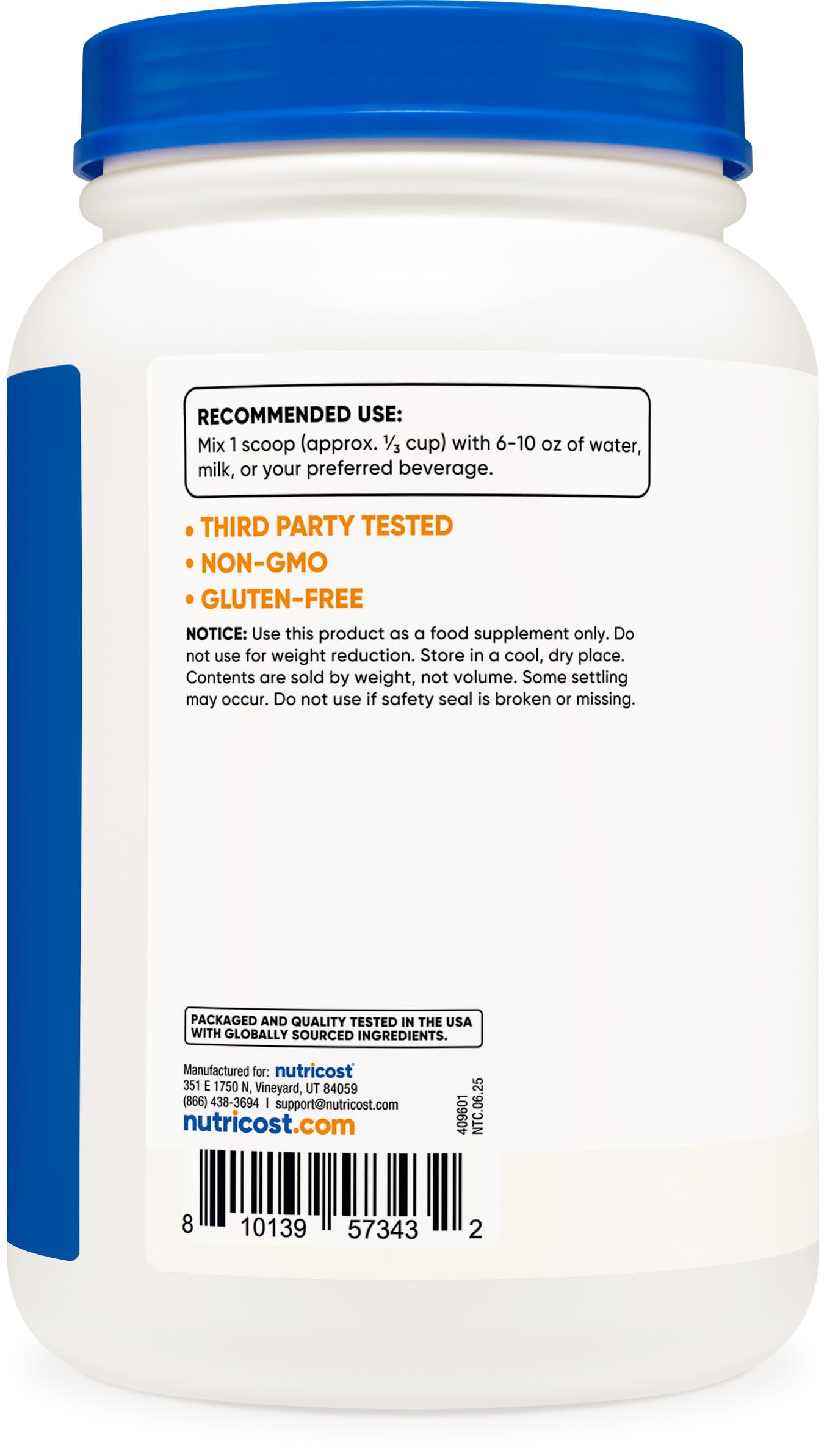 Nutricost Whey Isolate con certificaciones kosher y halal visibles