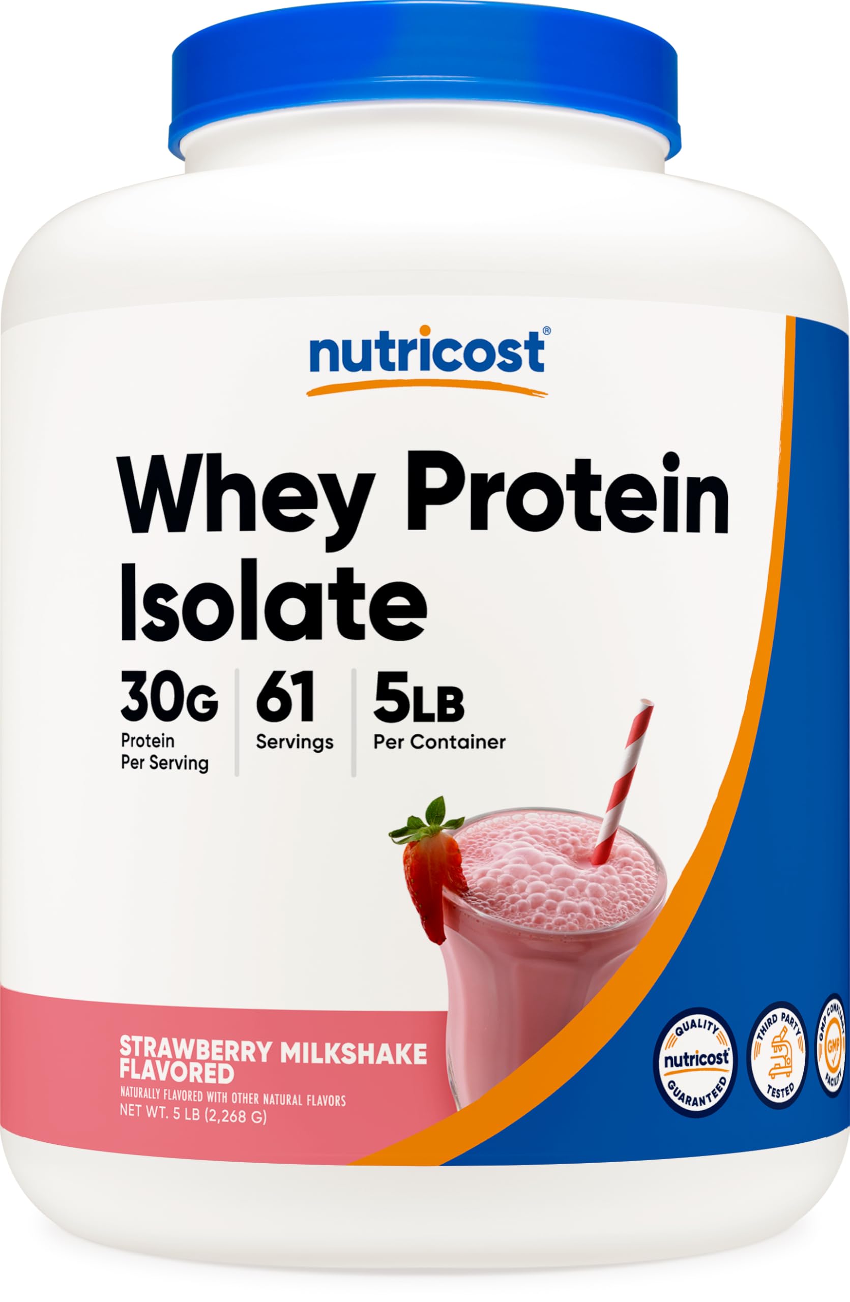Nutricost Whey Protein Isolate batido de fresa en bote para post-entrenamiento