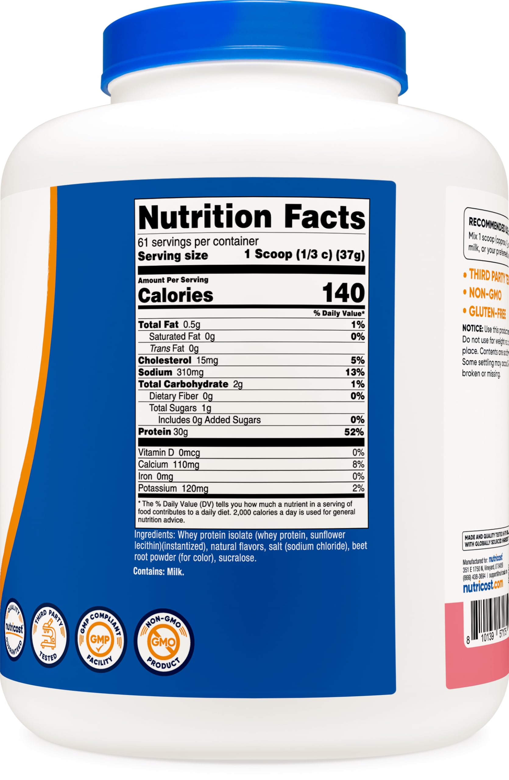 Nutricost Whey Protein Isolate mezcla en vaso para batido cremoso