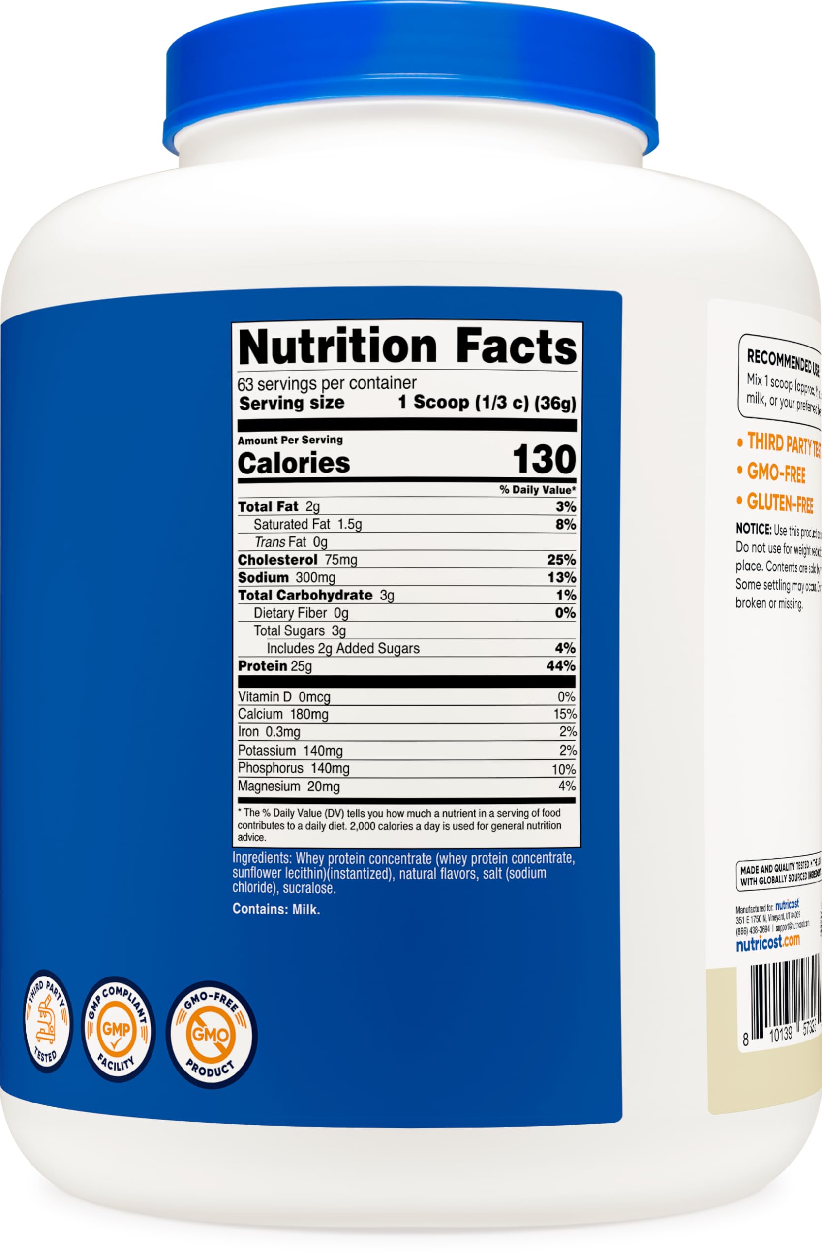 Nutricost Proteína de Suero Vanilla, taza para batidos cremosos diarios.