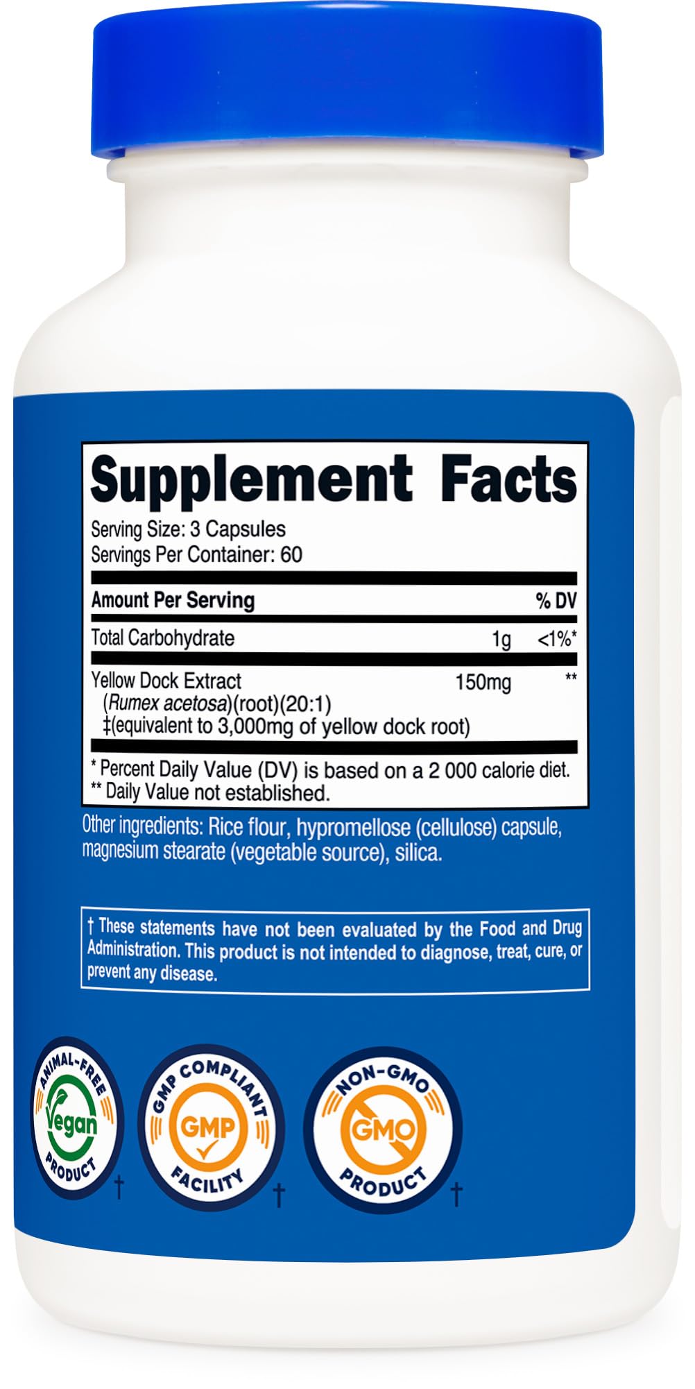 Nutricost Yellow Dock Extract presentación de 180 cápsulas lista para usar