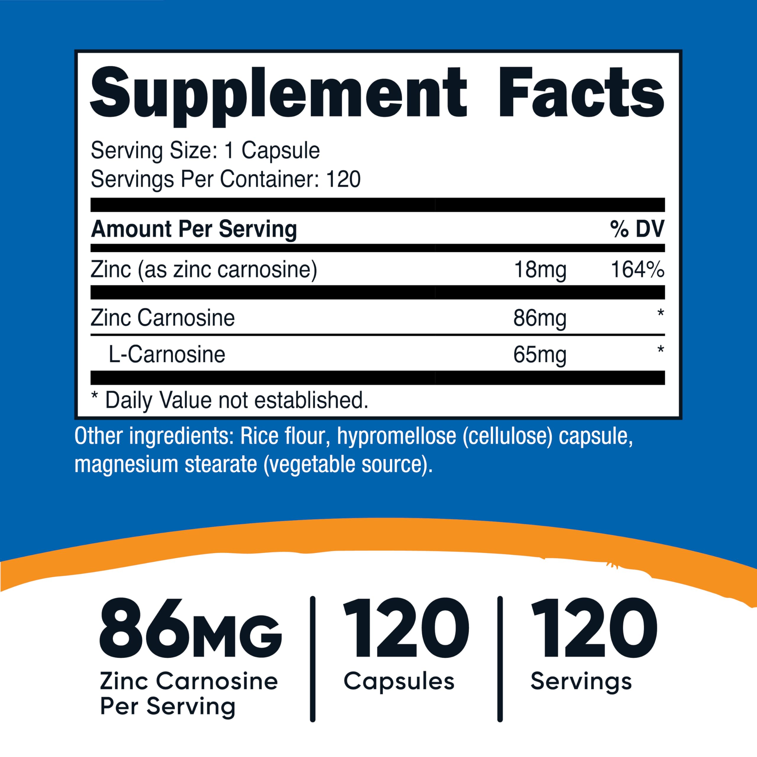 Nutricost Zinc Carnosine etiqueta detalle, lectura clara de ingredientes.