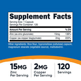 Nutricost cápsulas de zinc y cobre, etiqueta visible para verificar la dosis recomendada.