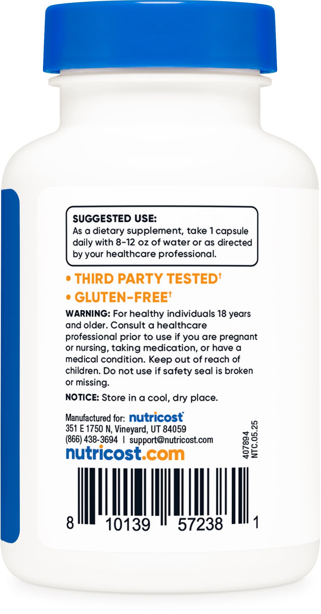Nutricost cápsulas de zinc y cobre, tomar con agua para acompañar la rutina diaria.