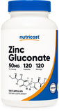 Nutricost Zinc Gluconato, bote frontal, presentación práctica para la dosis diaria.