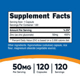 Nutricost Zinc Gluconato, cápsulas de 50 mg para uso vegetariano diario.