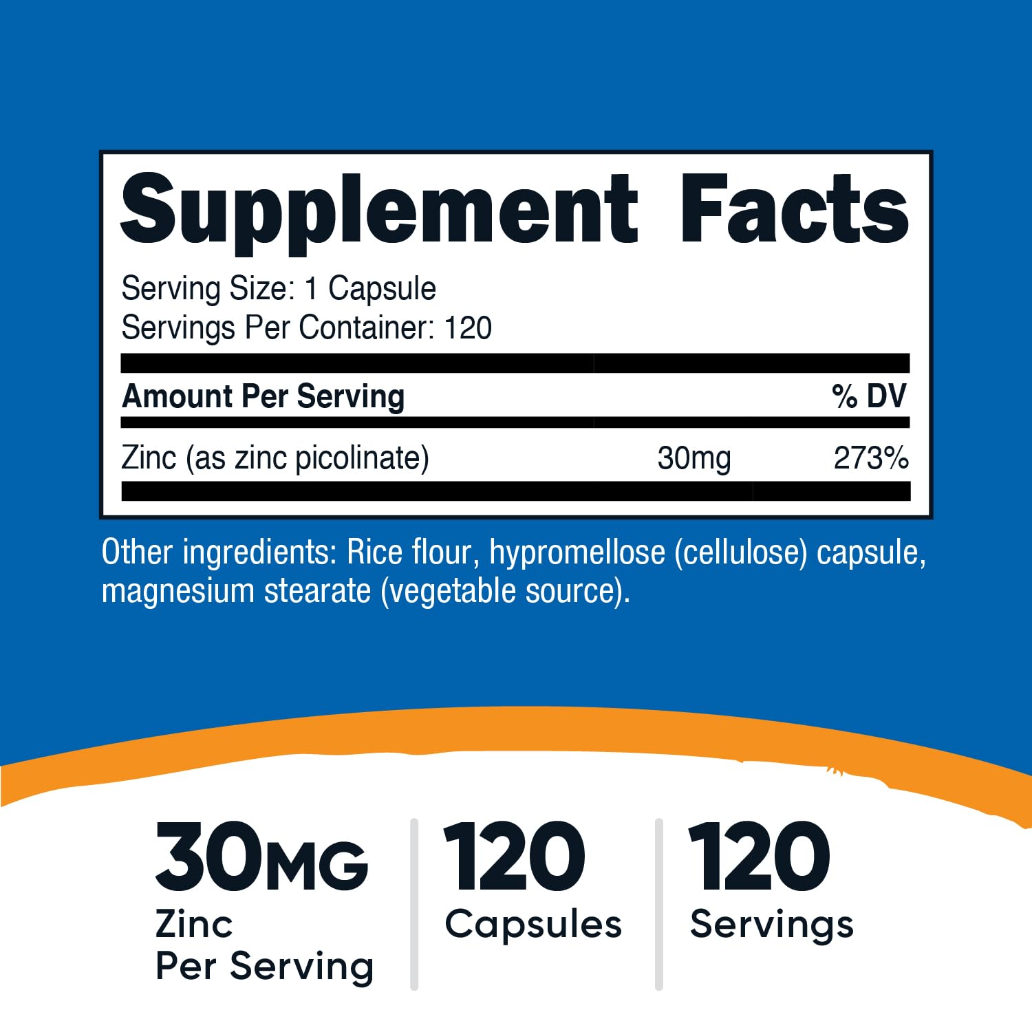 Envase de 120 cápsulas Nutricost Zinc Picolinate para suministro práctico.