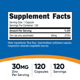 Envase de 120 cápsulas Nutricost Zinc Picolinate para suministro práctico.