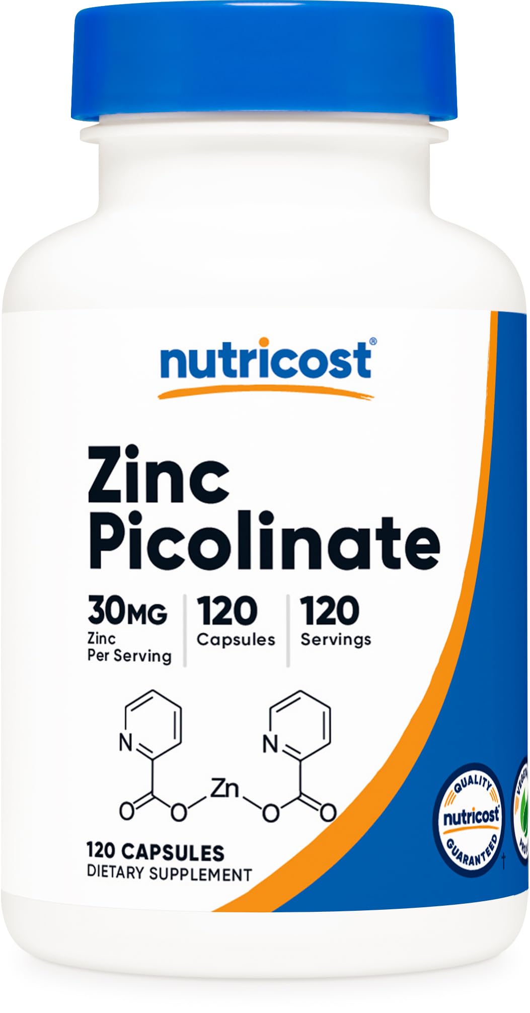 Nutricost Zinc Picolinate cápsulas 30 mg, vegetarianas, para uso diario.