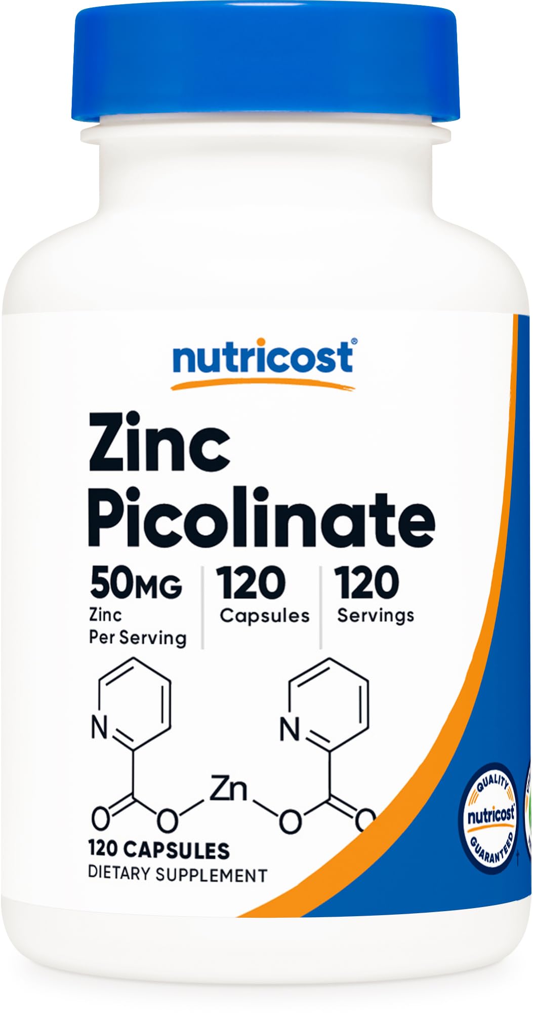 Nutricost Zinc Picolinate 50 mg, cápsulas vegetarianas en frasco para consumo diario.