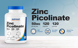 Nutricost Zinc Picolinate 50 mg, cápsulas visibles en el frasco para fácil toma.