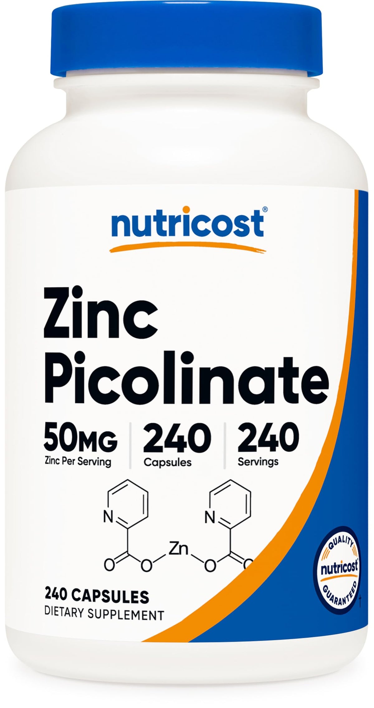 Nutricost Zinc Picolinato 50 mg, cápsulas vegetarianas, ideal para uso diario.