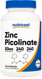 Nutricost Zinc Picolinato 50 mg, cápsulas vegetarianas, ideal para uso diario.