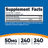 Nutricost Zinc Picolinato, envase de 240 cápsulas, suministro estable para tu día a día.