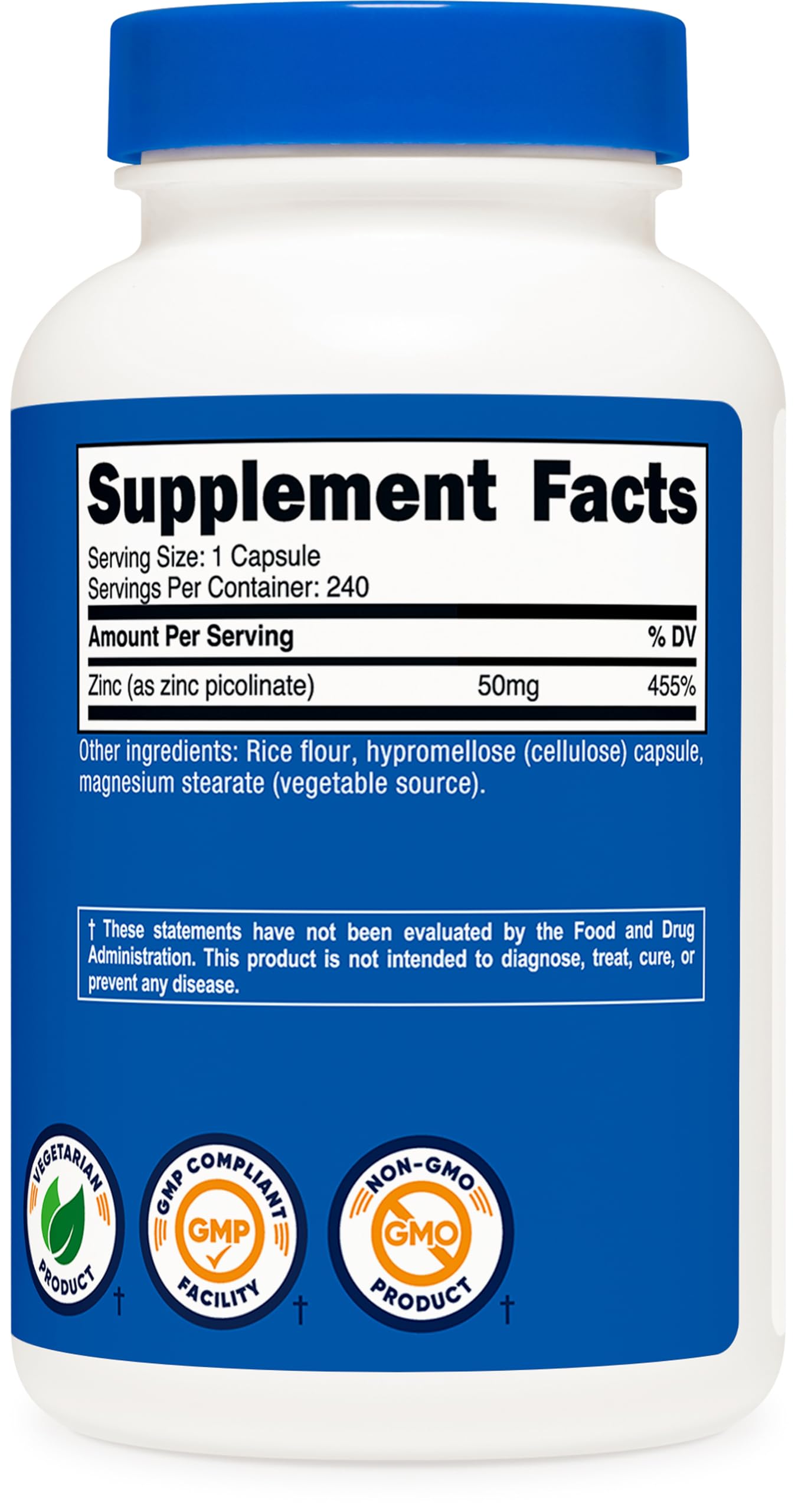 Nutricost Zinc Picolinato, consumo diario sencillo para una rutina de bienestar.