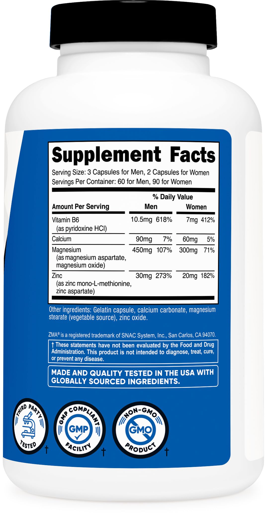 Nutricost ZMA, certificaciones de fábrica, garantiza calidad y trazabilidad.