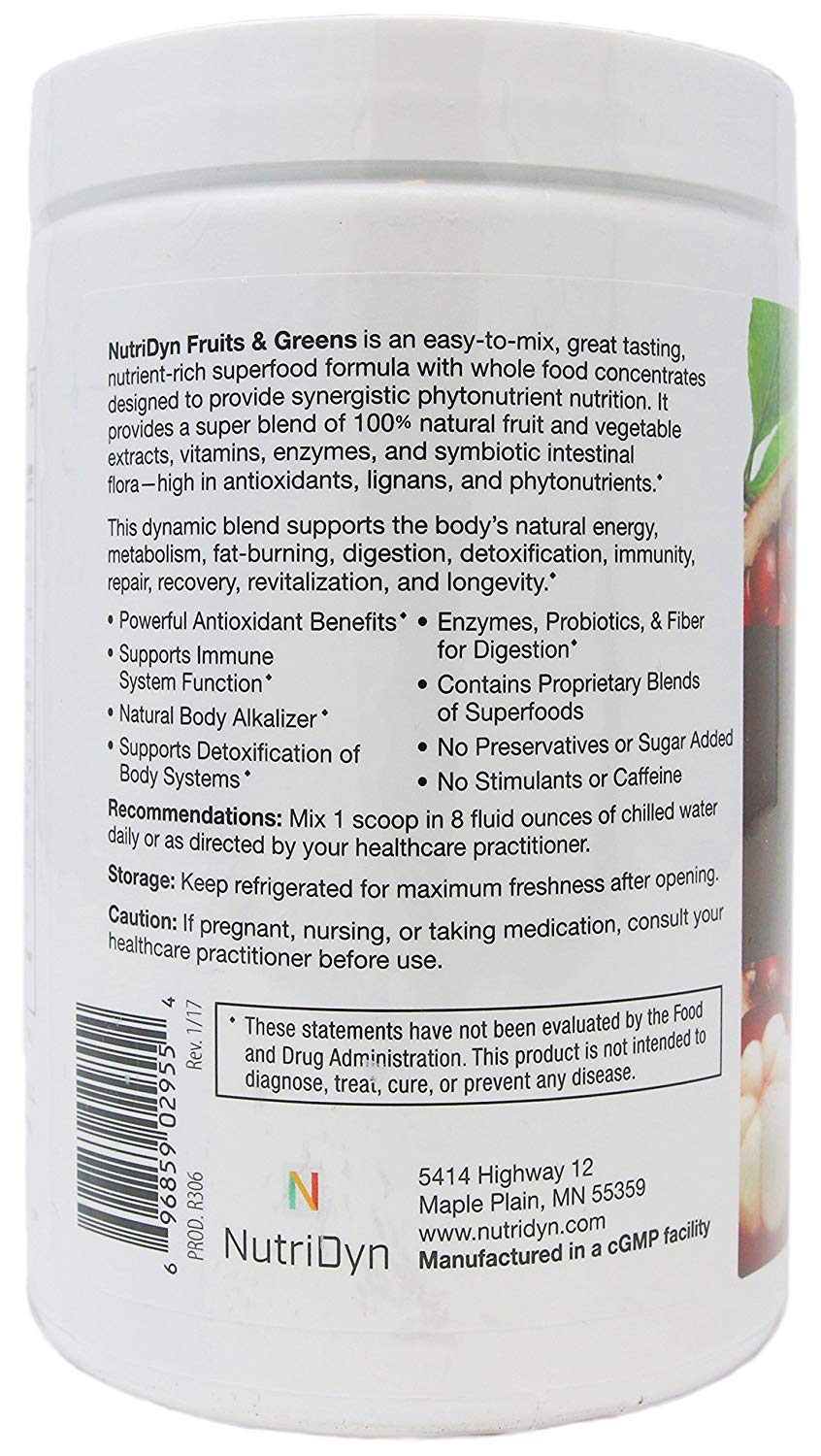 NutriDyn Frutos Verdes en vaso, ideal para energía diaria.