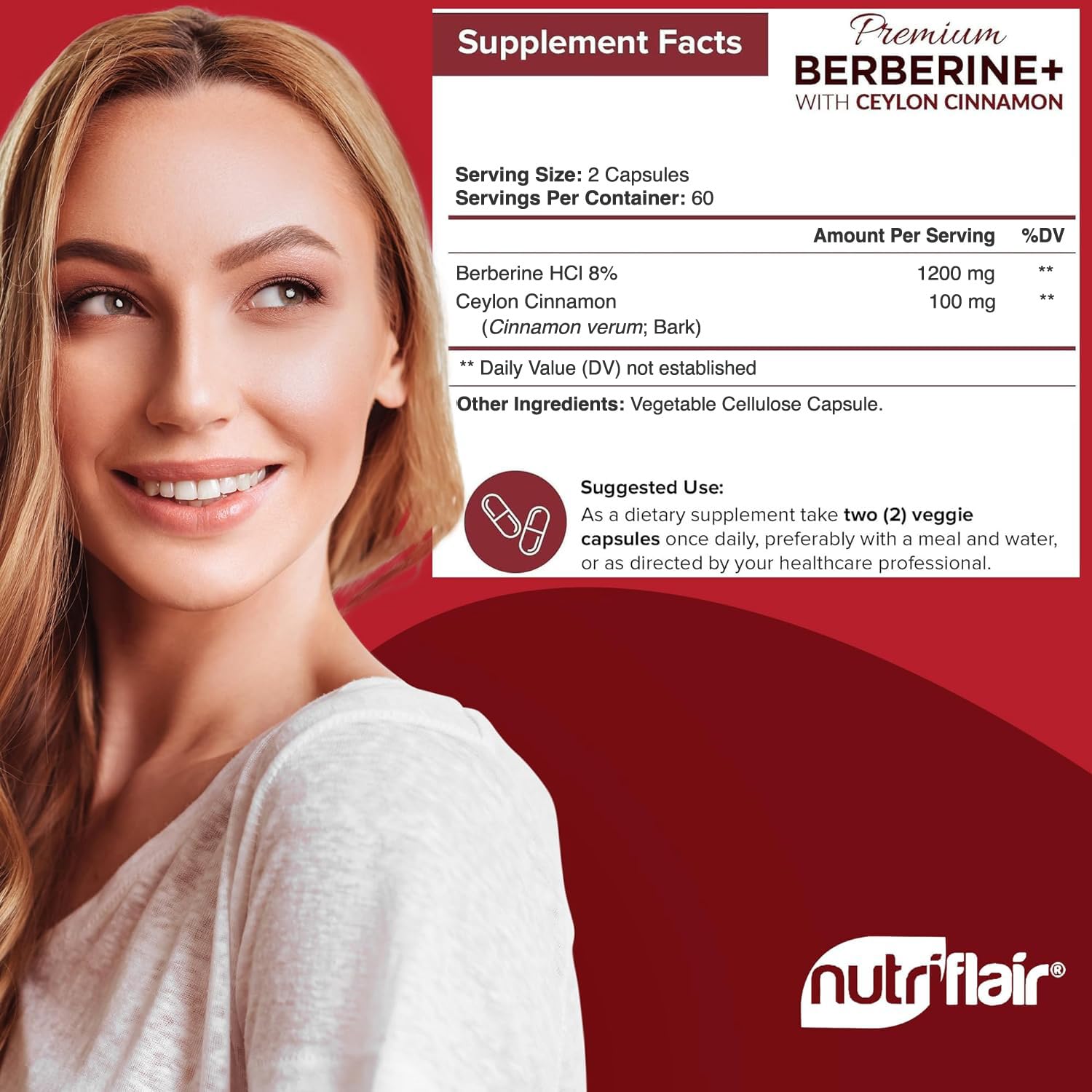 NutriFlair Berberine HCL con canela Ceilán - cápsulas fáciles de tragar