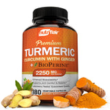 NutriFlair cápsulas de cúrcuma con jengibre y Bioperine para absorción mejorada.