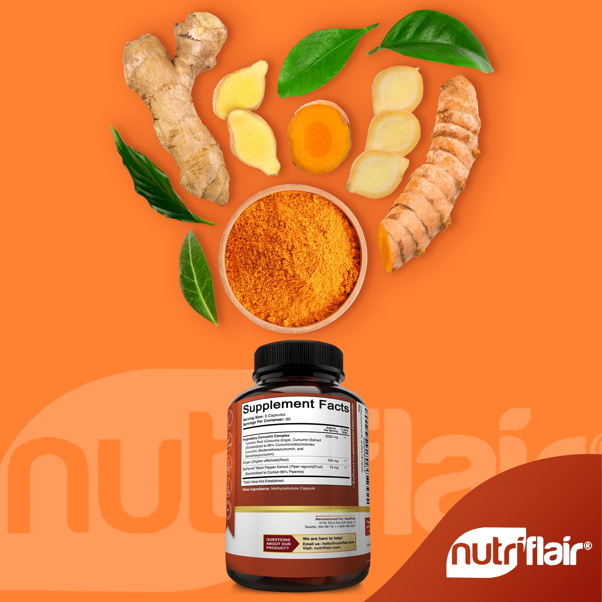 Curcuminoides al 95% en NutriFlair para apoyo antioxidante.