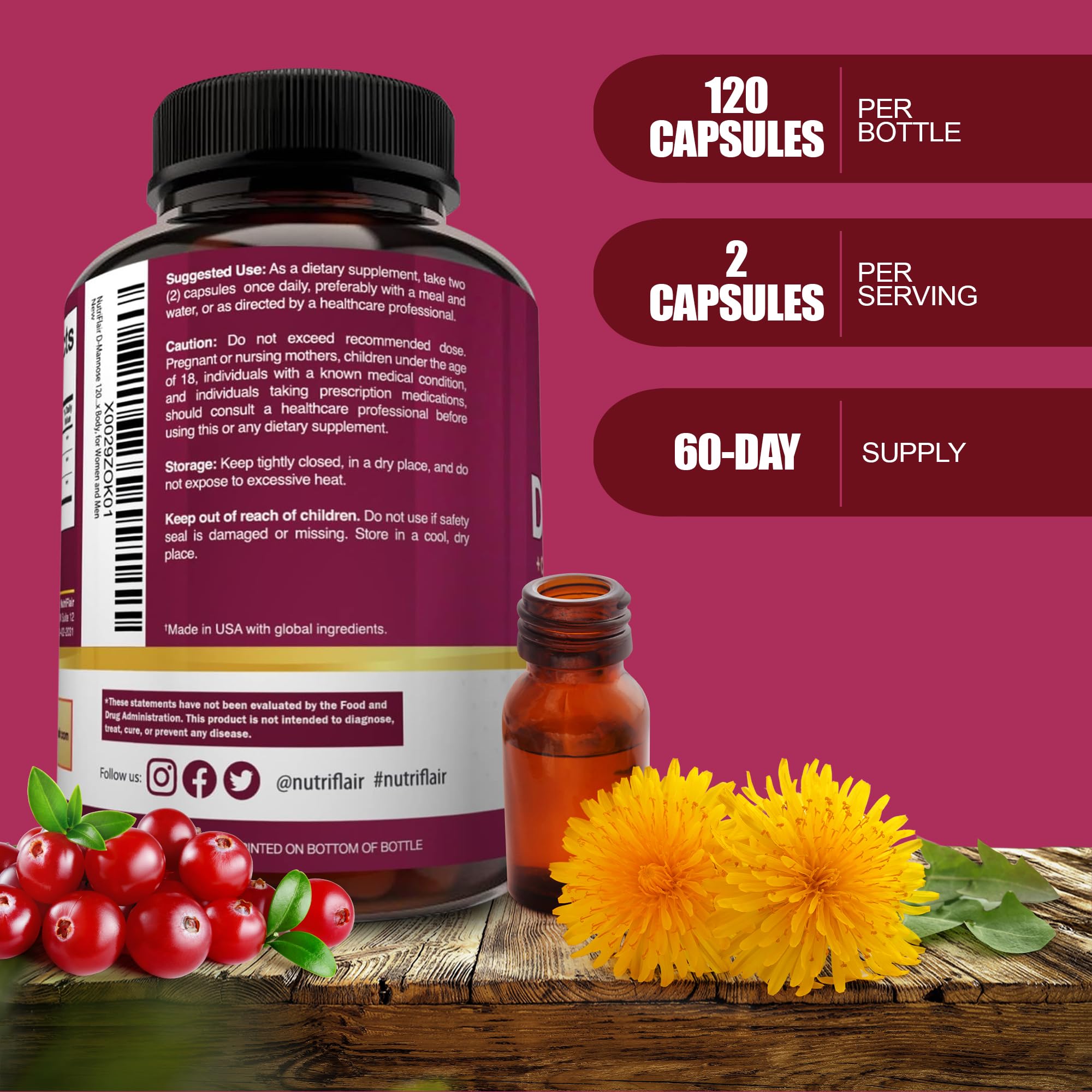 NutriFlair D-Mannose arándano: aporte natural para la salud urinaria.