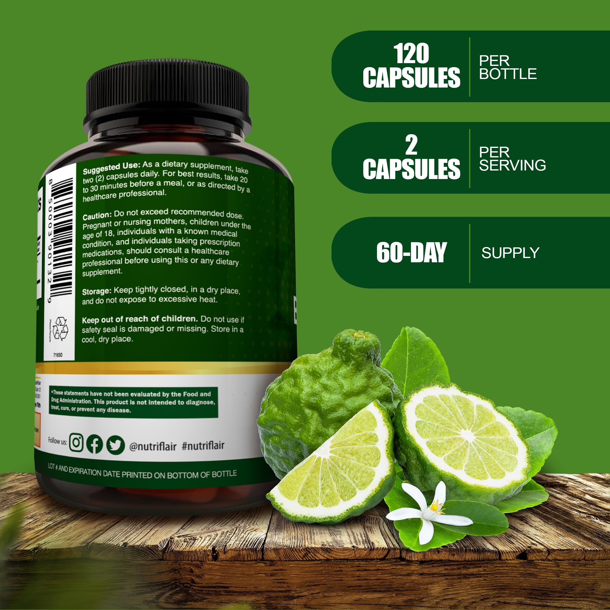 NutriFlair Bergamota Orgánica: etiqueta del producto con ingredientes clave.