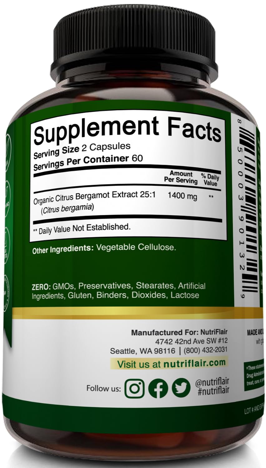 NutriFlair Bergamota Orgánica: botella en estante para compra inteligente.