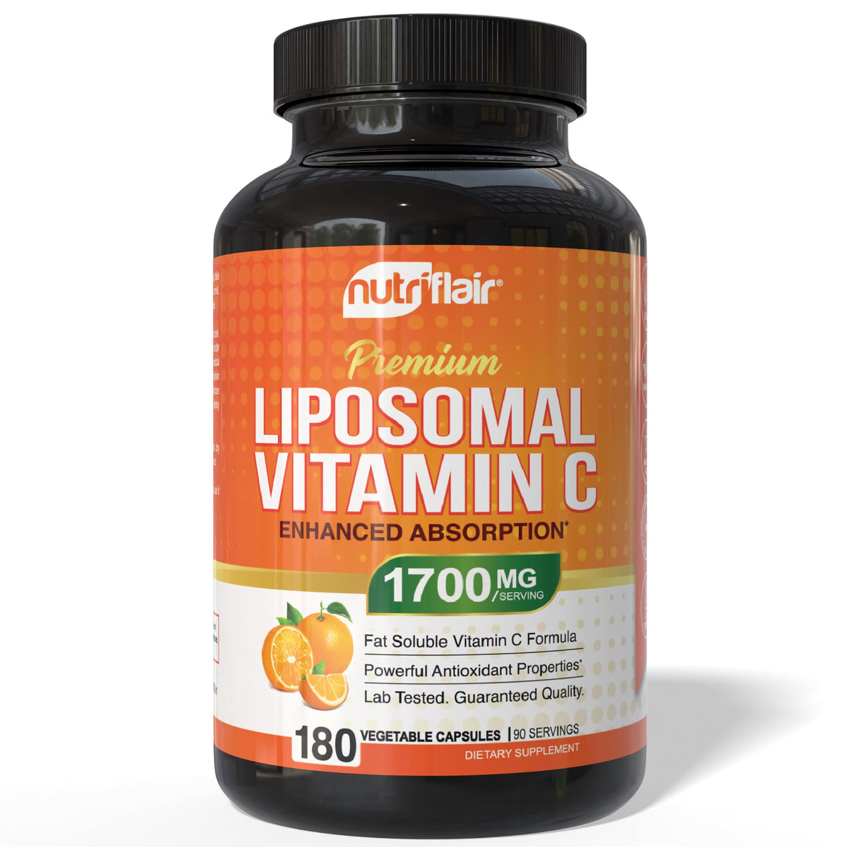 NutriFlair Vitamina C liposomal 1700mg en botella para uso diario.
