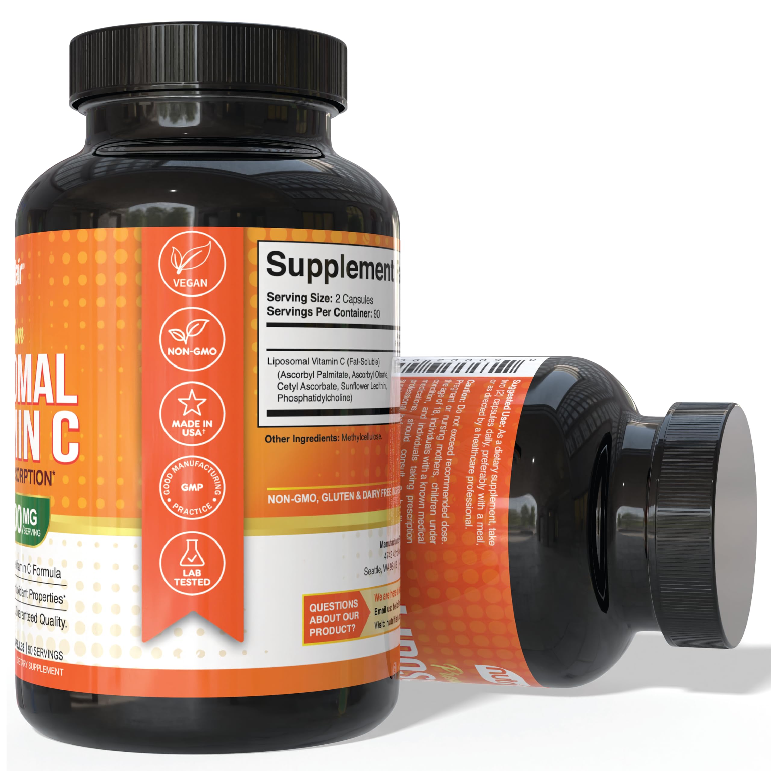 NutriFlair frasco de 180 cápsulas para suministro de 90 días.
