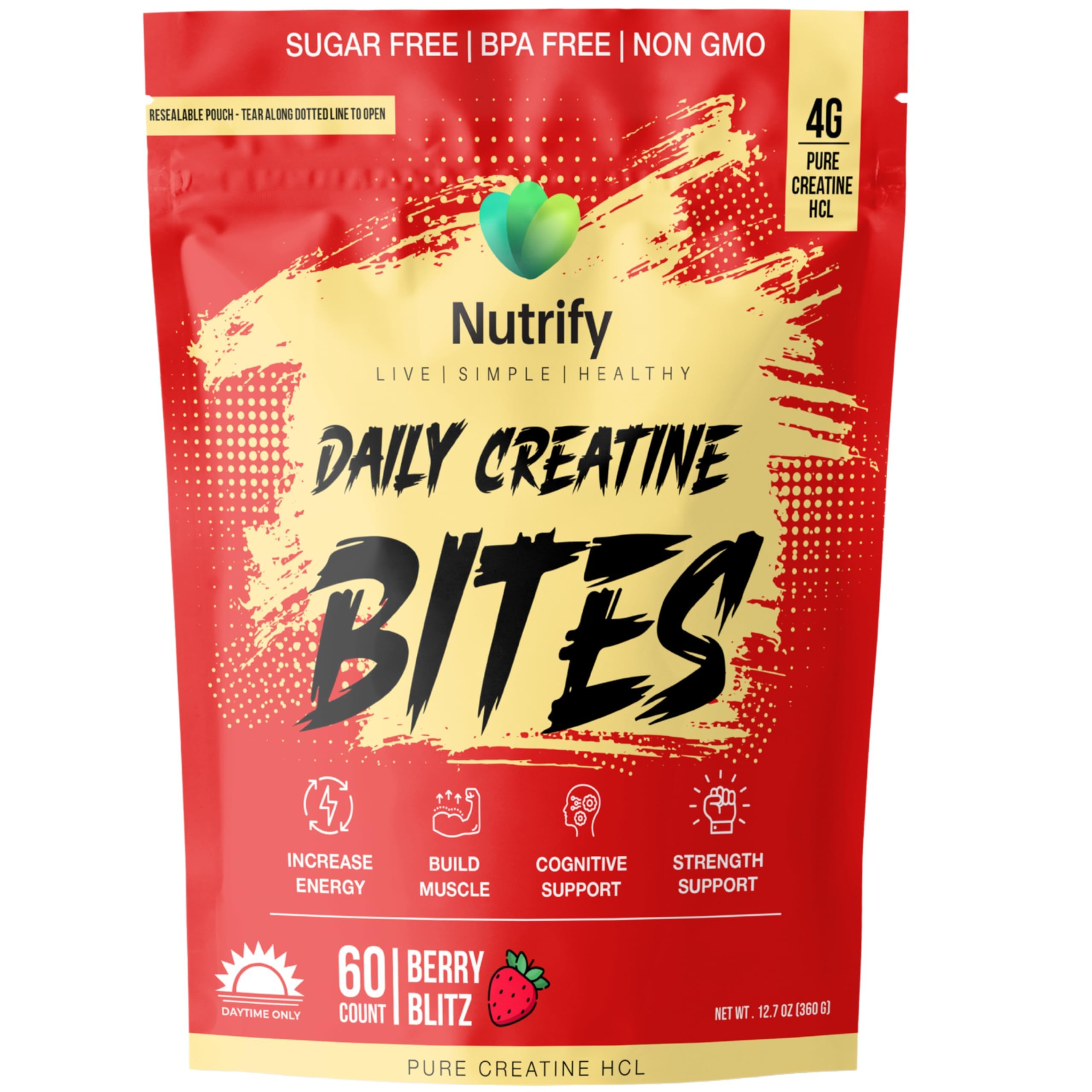 Nutrify gomitas creatina diarias, vista frontal de la botella.