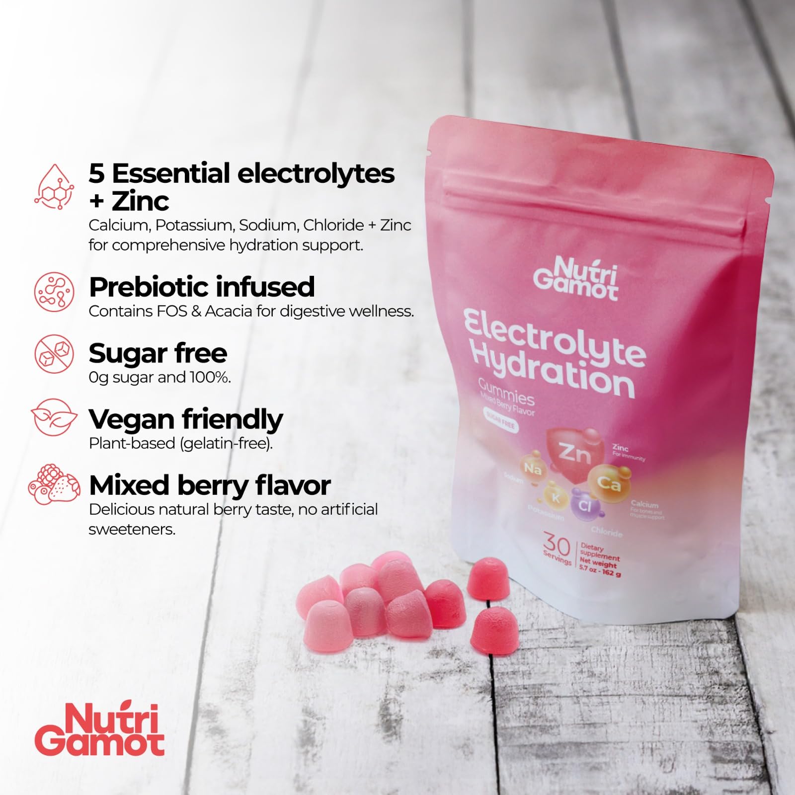 NutriGamot gomitas electrolito Frambuesa – uso diario para rehidratación sin azúcar.