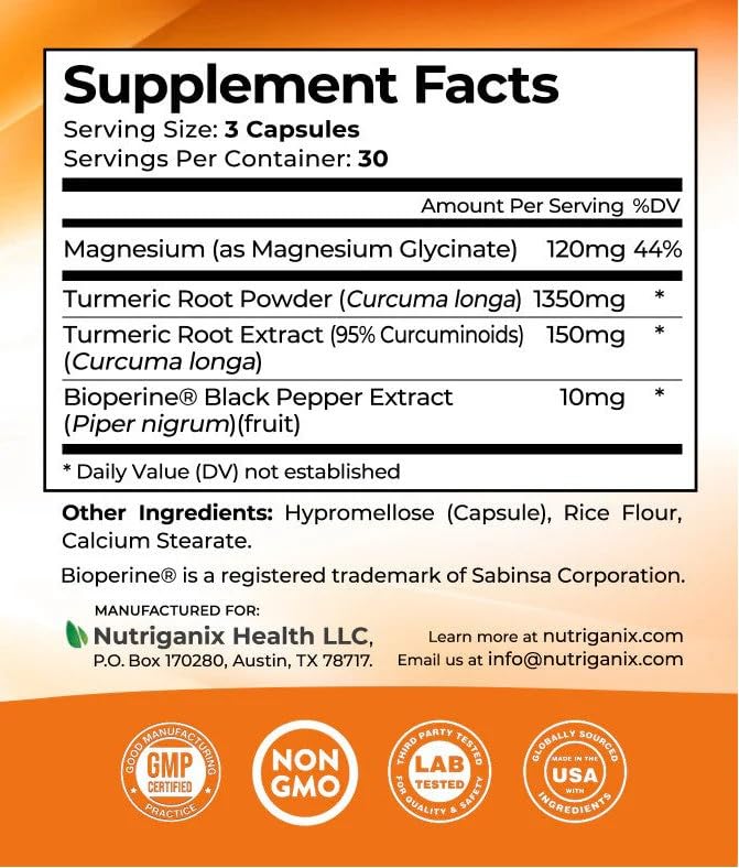 Etiqueta frontal de Nutriganix Curcuma Tranquilidad con indicaciones claras
