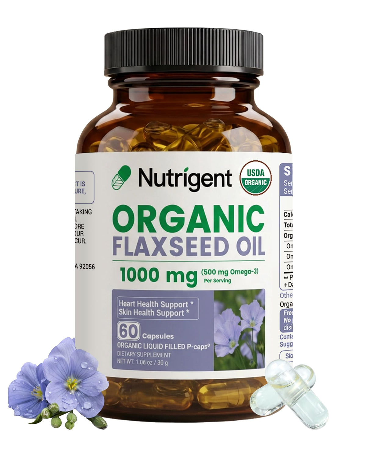 Nutrigent aceite de lino prensado en frío en botella, podría apoyar la salud cardiovascular