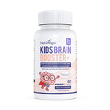 NutriMagic Kids Brain Booster, bote de gomitas con sabor pesca tropical y apoyo para concentración.