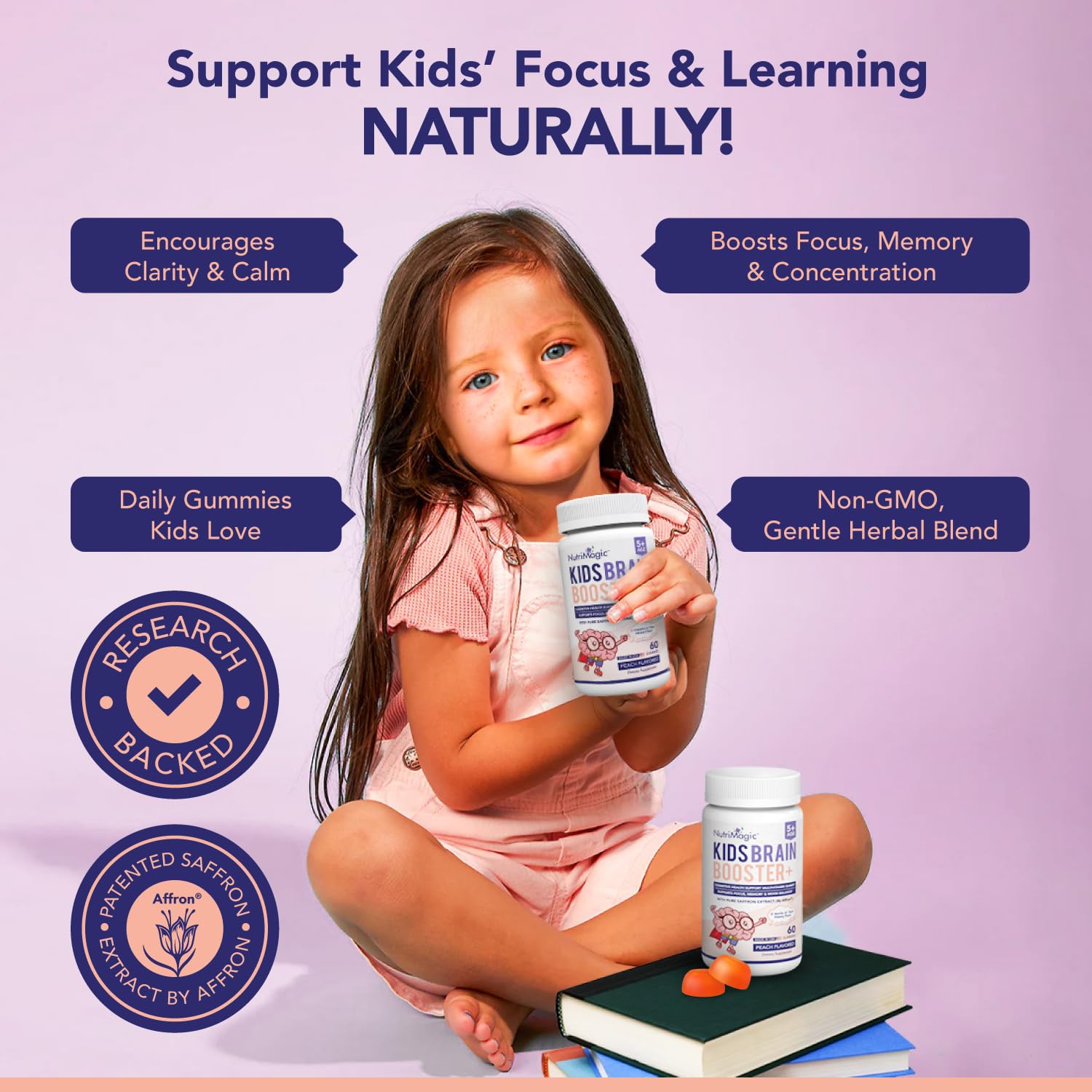 NutriMagic Kids Brain Booster, presentación conveniente para la rutina escolar y en casa.
